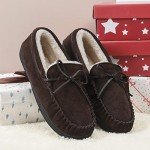Men's Fuzzy Plush Loafer Slippers - Brown Size 10.5