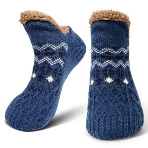 Navy Fuzzy Slipper Socks for Men and Women