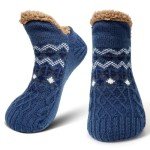 Navy Fuzzy Slipper Socks for Men and Women
