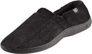Isotoner Men's Microterry Slip-On Slippers, Black