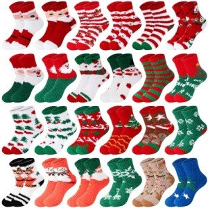 Suhine 24 Pairs Fuzzy Socks for Christmas Gifts