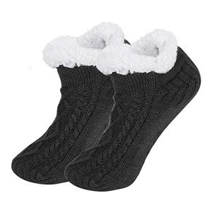 Men’s Fuzzy Sherpa Grip Slipper Socks - Black