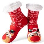 Fuzzy Christmas Elk Slipper Socks for Adults