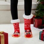 Fuzzy Christmas Elk Slipper Socks for Adults