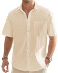 Men's Short Sleeve Casual Button Down Shirt - Beige