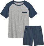 Men's Blue Short Sleeve Lounge Set with Pocket
