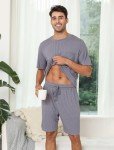 Men's Soft Ribbed Knit Pajama Set - Grey