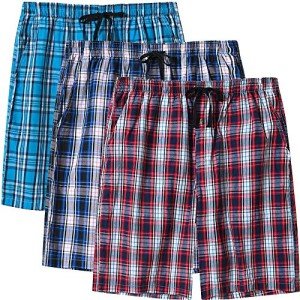 MoFiz Men's Plaid Pajama Shorts, 3-Pack, Size L