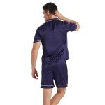 YUSHOW Men's Navy Blue Satin Pajama Set