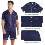 YUSHOW Men's Navy Blue Satin Pajama Set
