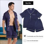 YUSHOW Men's Navy Blue Satin Pajama Set