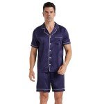 Men's Satin Pajama Set - Short Sleeve & Shorts