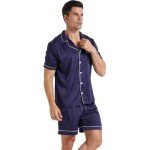 Men's Satin Pajama Set - Short Sleeve & Shorts