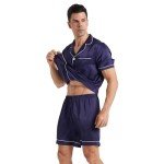 Men's Satin Pajama Set - Short Sleeve & Shorts
