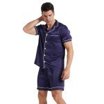 Men's Satin Pajama Set - Short Sleeve & Shorts