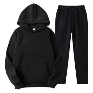 Men's Casual Black Tracksuit Set - Hoodie & Pants