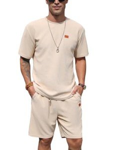 Men's Beige 2-Piece Casual T-Shirt & Shorts Set