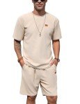 Men's Beige 2-Piece Casual T-Shirt & Shorts Set