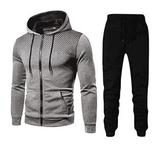 Men's Grey Athletic Full Zip Tracksuit Set