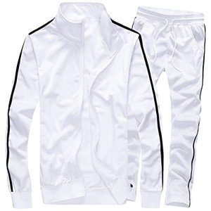 Men's Full Zip White Activewear Tracksuit Set