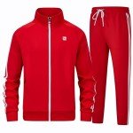 Men's Red Athletic Tracksuit - Full Zip Outfit