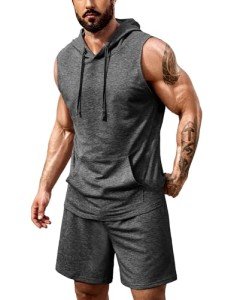 Men's Sleeveless Hoodie Athletic Tracksuit - Dark Grey