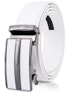 Men's Adjustable Leather Ratchet Belt with Automatic Buckle