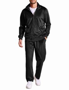 COOFANDY Men's Black Velour Tracksuit Set, Large