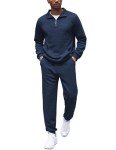 COOFANDY Men's Navy Blue Quarter Zip Tracksuit Set