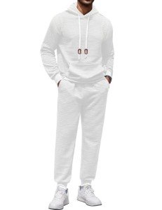 COOFANDY Men's White Hoodie and Joggers Set