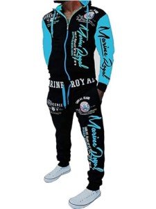 Men's Blue Hip-Hop Long Sleeve Tracksuit Set