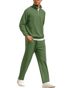 COOFANDY Men's Relaxed Fit Tracksuit Set - Army Green