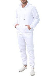 Men's White Full Zip Hoodie Tracksuit Set