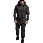 Men's Zip-Up Hooded Jumpsuit with Pockets