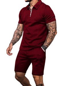 Men's Zipper Polo Jogging Tracksuit Set