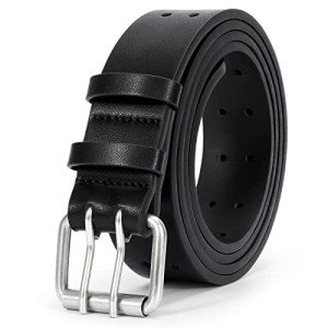 Men's Double Prong Leather Belt - Black
