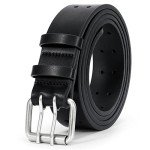 Men's Double Prong Leather Belt - Black