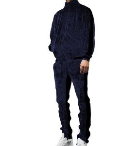 Men's Velour Tracksuit Set - Navy & Black