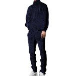 Men's Velour Tracksuit Set - Navy & Black