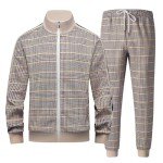 Men's Velour Tracksuit Set - Blue & Khaki