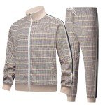 Men's Velour Tracksuit Set - Blue & Khaki