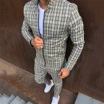 Men's Casual Plaid Full Zip Sweatsuit Set