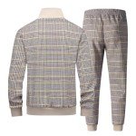 Men's Velour Tracksuit Set - Blue & Khaki