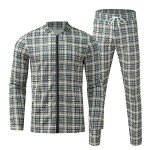 Men's Casual Plaid Full Zip Sweatsuit Set