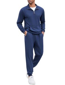 COOFANDY Men's Navy Blue Tracksuit Set, Large