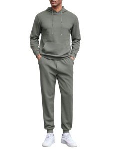 COOFANDY Men's Dark Grey Waffle Hoodie Tracksuit Set