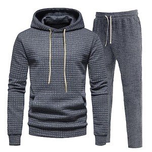 Dark Gray Men's Waffle Knit Hoodie and Joggers Set