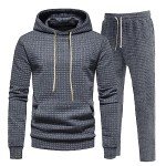 Dark Gray Men's Waffle Knit Hoodie and Joggers Set