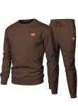 Dokotoo Men's Casual Crewneck Tracksuit Set - Dark Brown