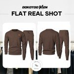 Dokotoo Men's Casual Crewneck Tracksuit Set - Dark Brown